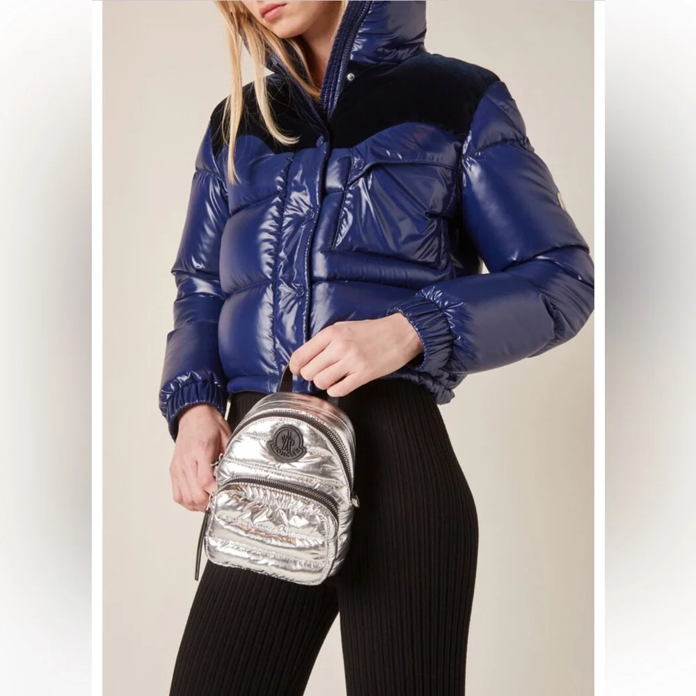 Moncler Silver Metallic Mini Puffer Backpack - Picture 2 of 10